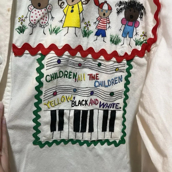 Ol' Paint Hand Painted Sunday School Children Button Shirt Women's XL Cotton Fun - Picture 7 of 12